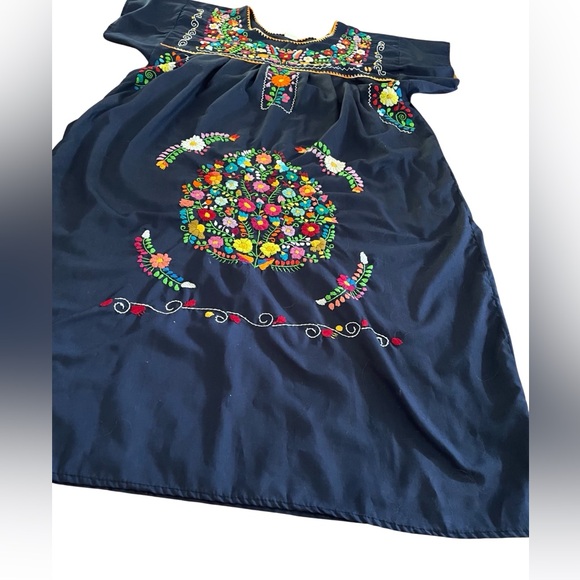 Mexican Wedding Dress NEW Navy Blue Embroidered XL Multicolor Midi - Picture 7 of 9